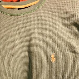 Polo Ralph Lauren Green Waffle Knit Sweater. Yellow Accents. Size Large